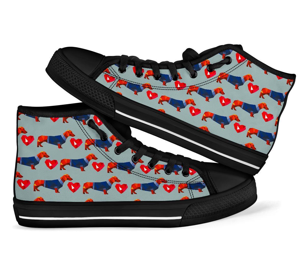 Wiener Dog Dachshund Pattern Print Men Women's High Top Shoes-grizzshop