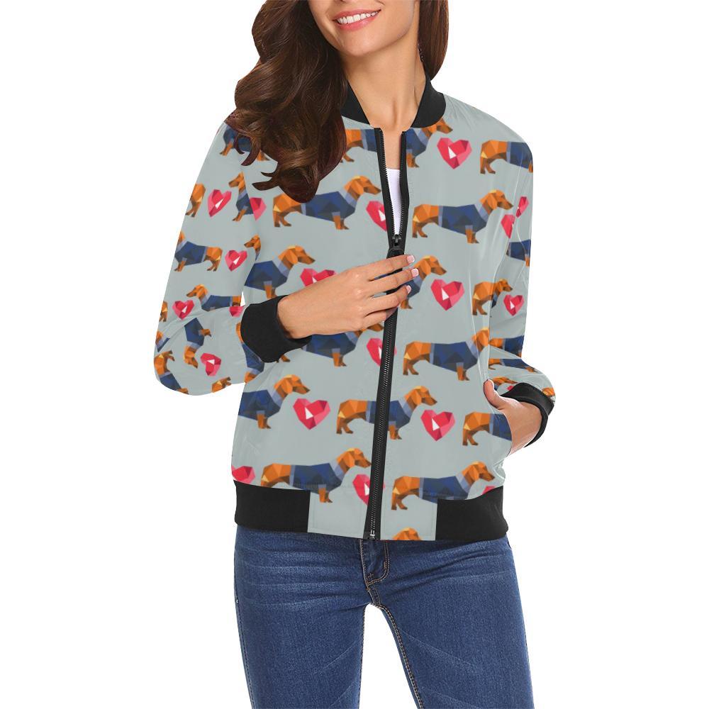 Wiener Dog Dachshund Pattern Print Women Casual Bomber Jacket-grizzshop