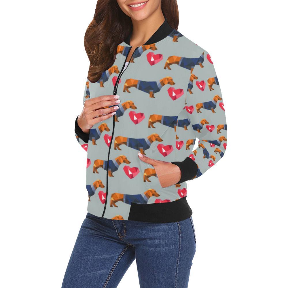 Wiener Dog Dachshund Pattern Print Women Casual Bomber Jacket-grizzshop