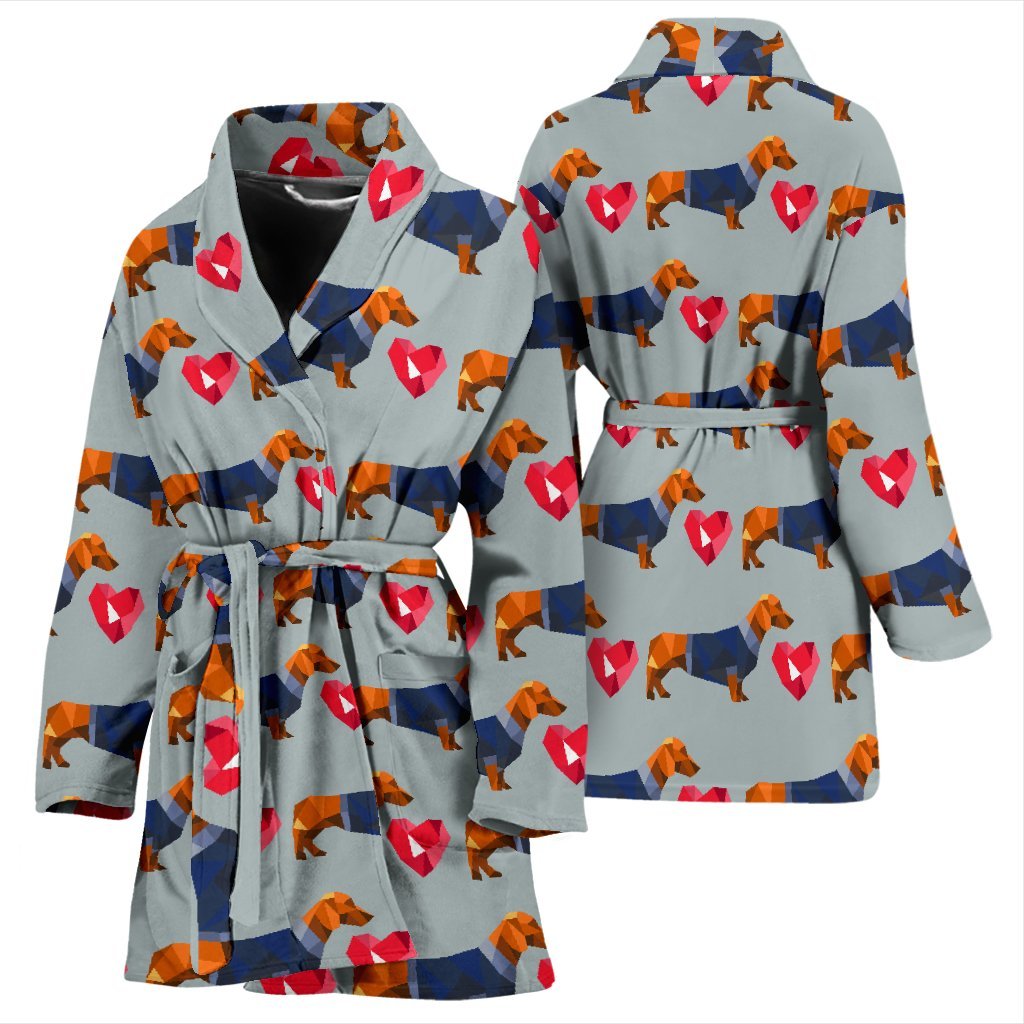Wiener Dog Dachshund Pattern Print Women Long Robe-grizzshop