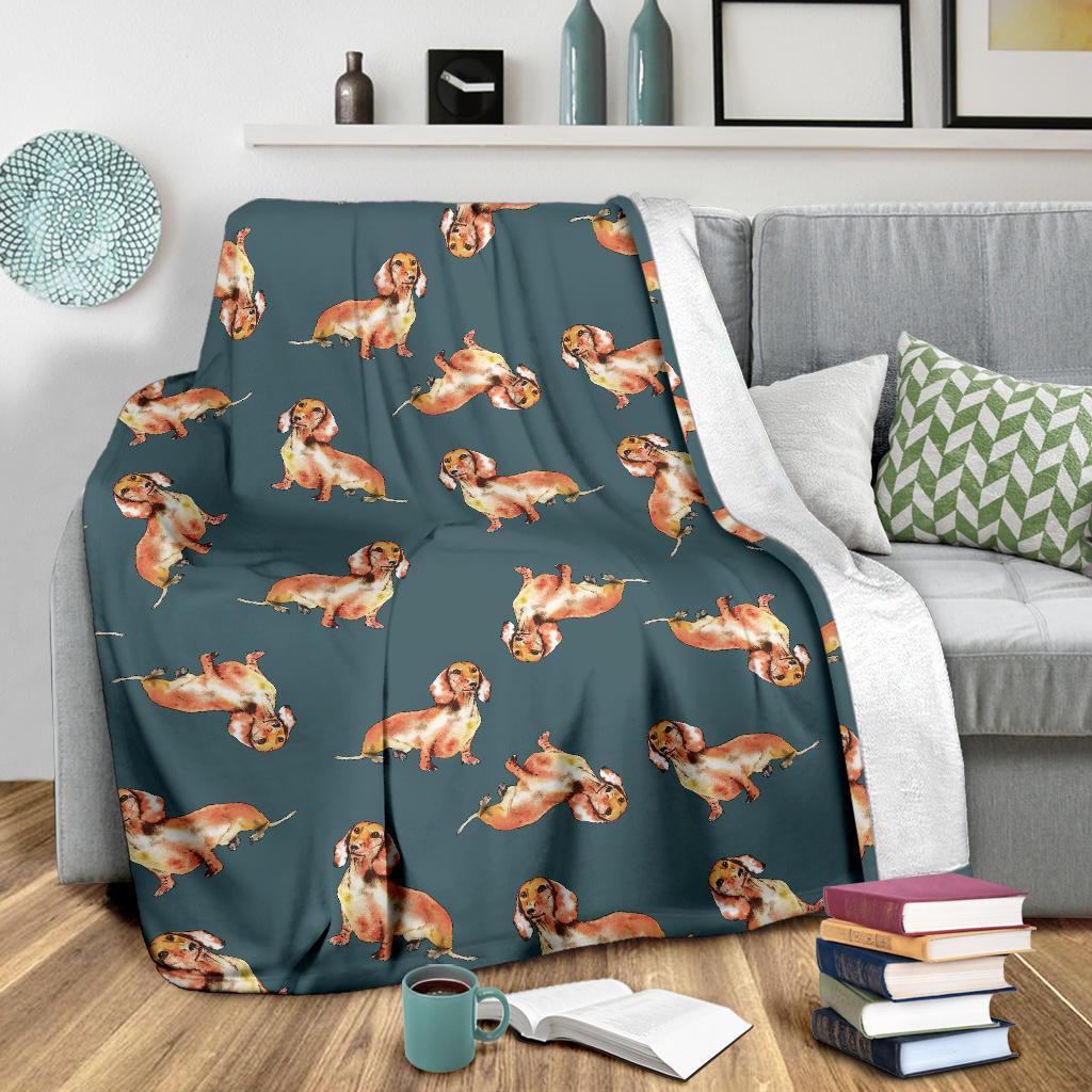 Wiener Dog Dachshund Portrait Pastel Pattern Print Blanket-grizzshop