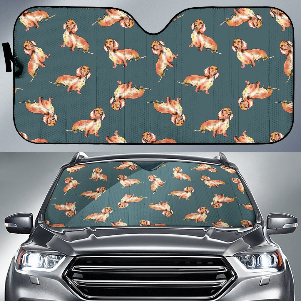 Wiener Dog Dachshund Portrait Pastel Pattern Print Car Sun Shade-grizzshop