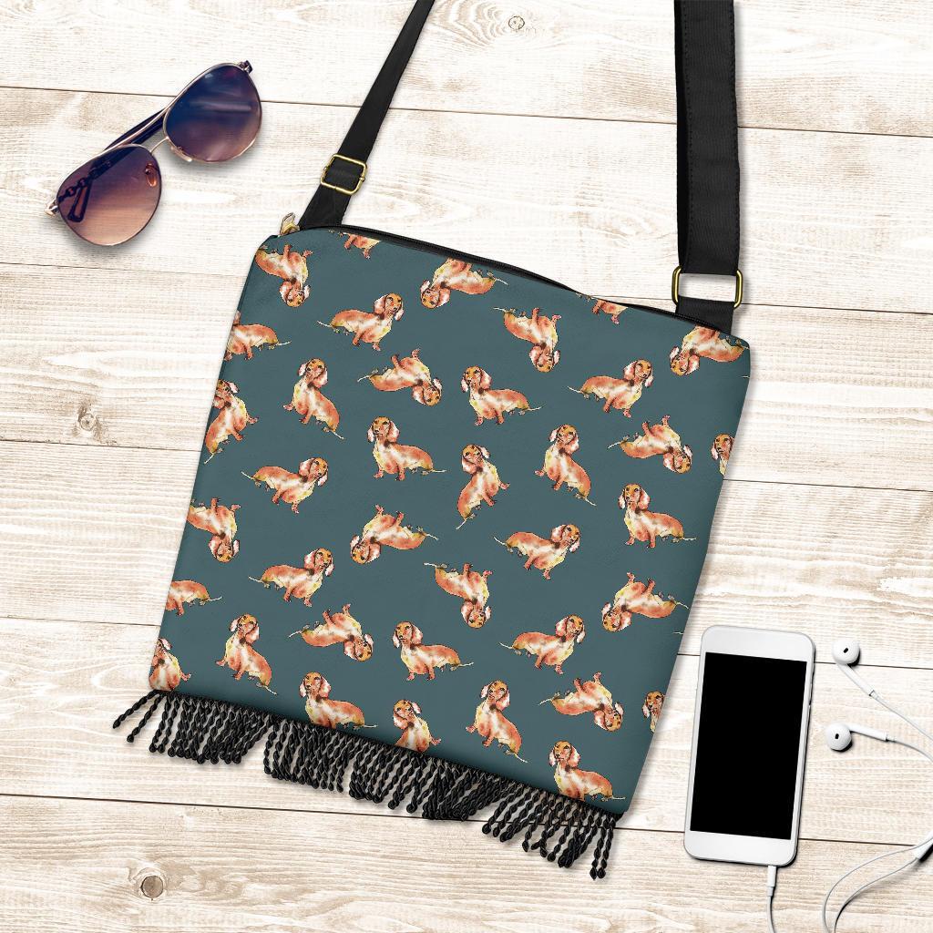 Wiener Dog Dachshund Portrait Pastel Pattern Print Crossbody Bags-grizzshop