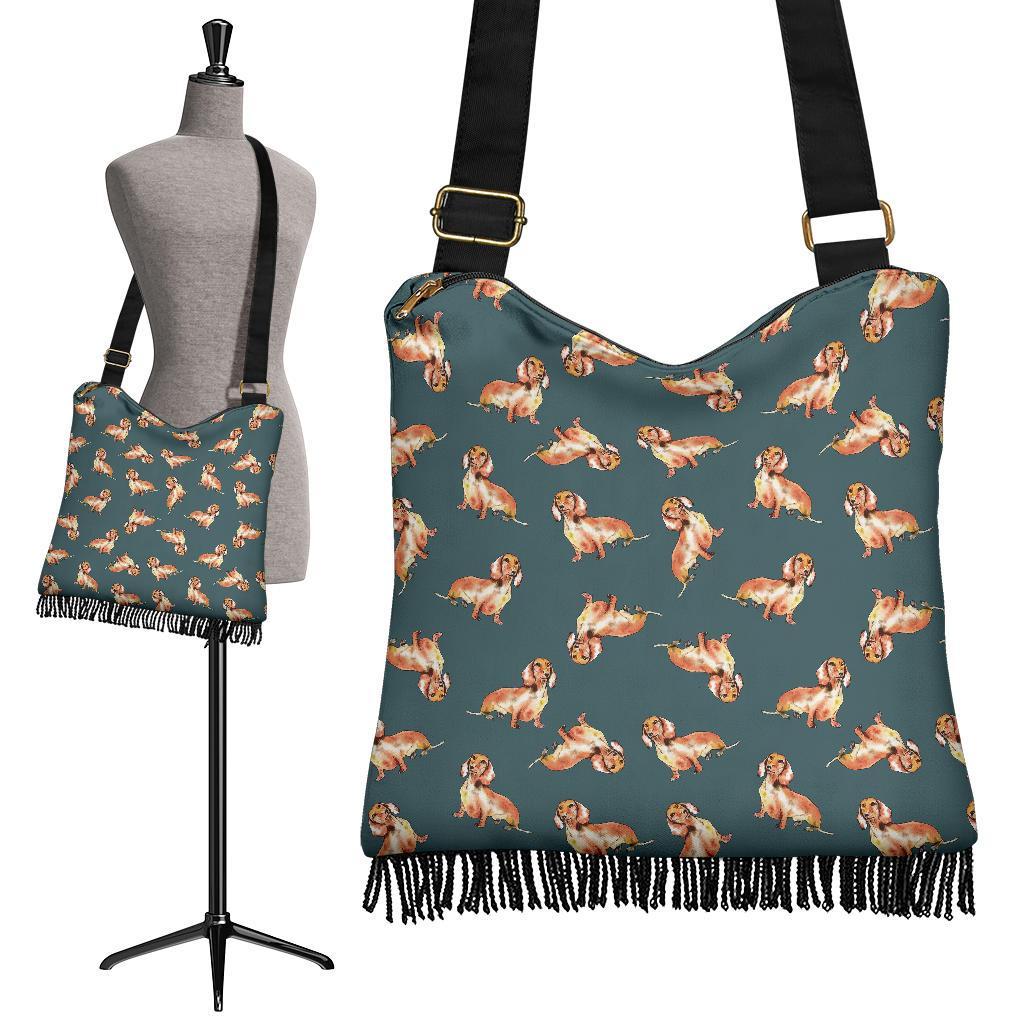 Wiener Dog Dachshund Portrait Pastel Pattern Print Crossbody Bags-grizzshop