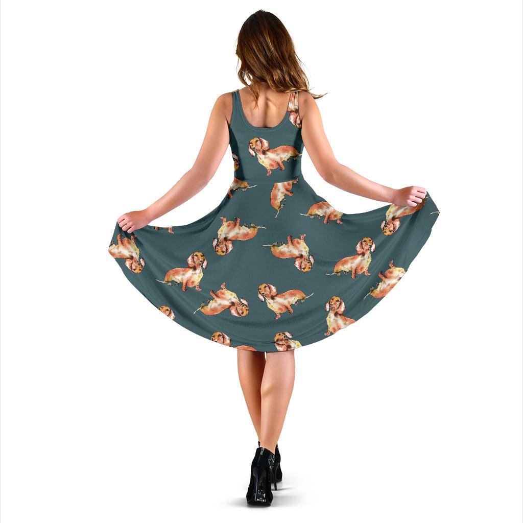 Wiener Dog Dachshund Portrait Pastel Pattern Print Dress-grizzshop