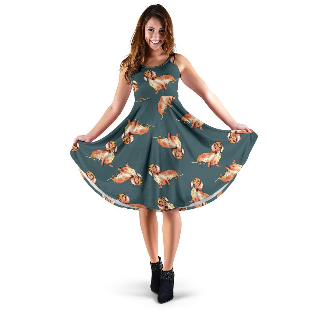 Wiener Dog Dachshund Portrait Pastel Pattern Print Dress-grizzshop