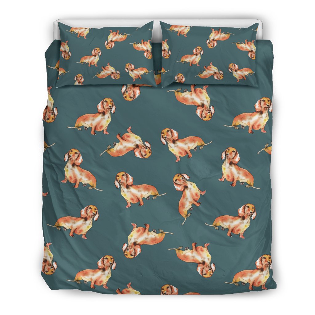 Wiener Dog Dachshund Portrait Pastel Pattern Print Duvet Cover Bedding Set-grizzshop