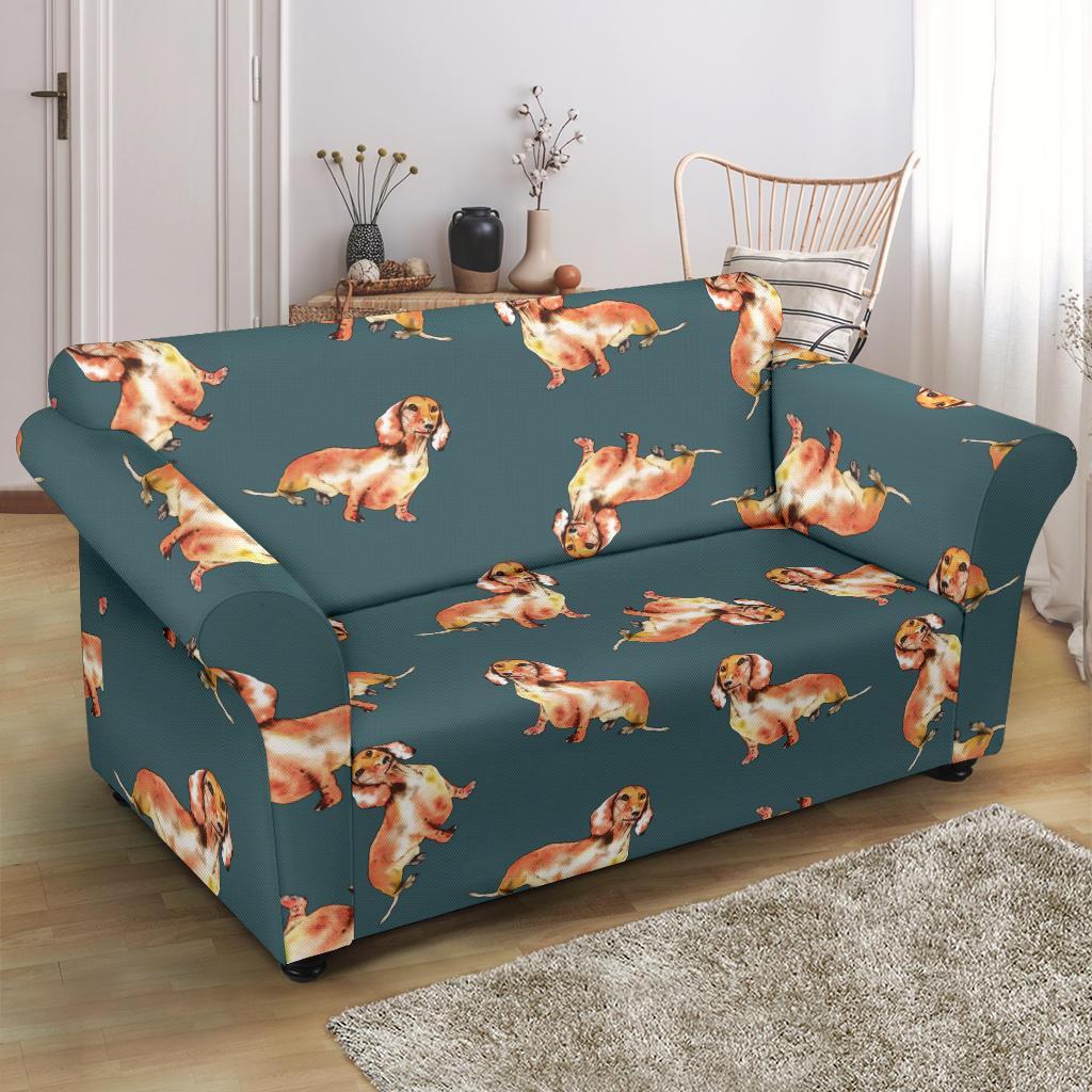 Wiener Dog Dachshund Portrait Pastel Pattern Print Loveseat Cover-grizzshop