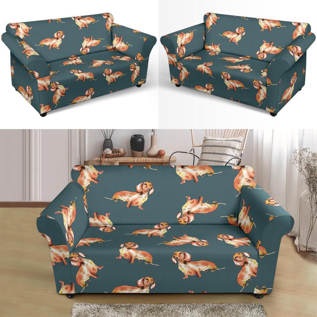 Wiener Dog Dachshund Portrait Pastel Pattern Print Loveseat Cover-grizzshop