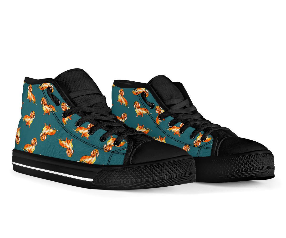 Wiener Dog Dachshund Portrait Pastel Pattern Print Men Women's High Top Shoes-grizzshop