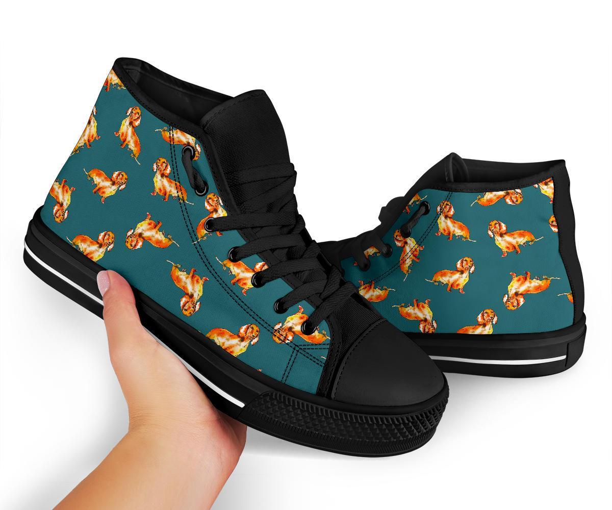 Wiener Dog Dachshund Portrait Pastel Pattern Print Men Women's High Top Shoes-grizzshop
