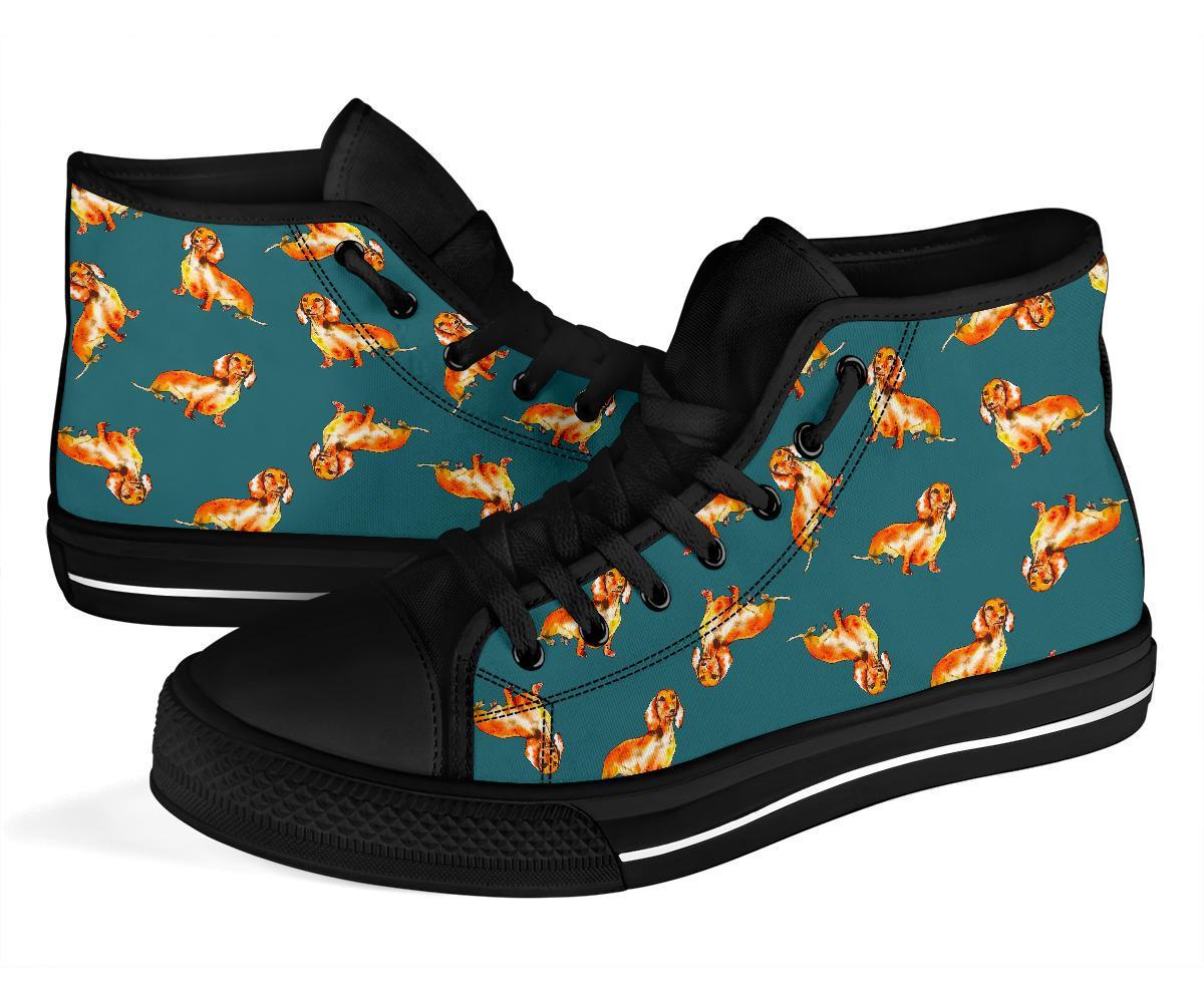 Wiener Dog Dachshund Portrait Pastel Pattern Print Men Women's High Top Shoes-grizzshop