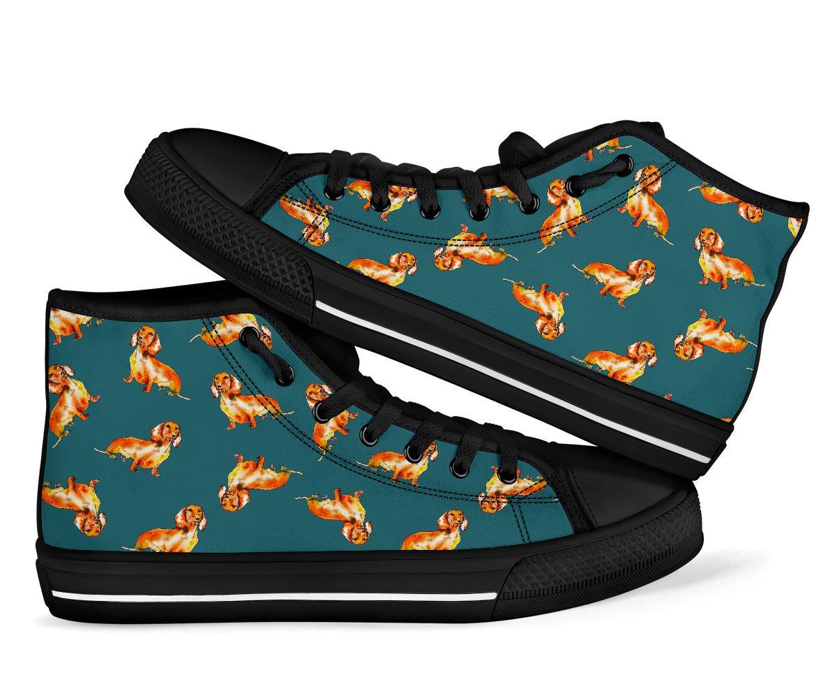 Wiener Dog Dachshund Portrait Pastel Pattern Print Men Women's High Top Shoes-grizzshop