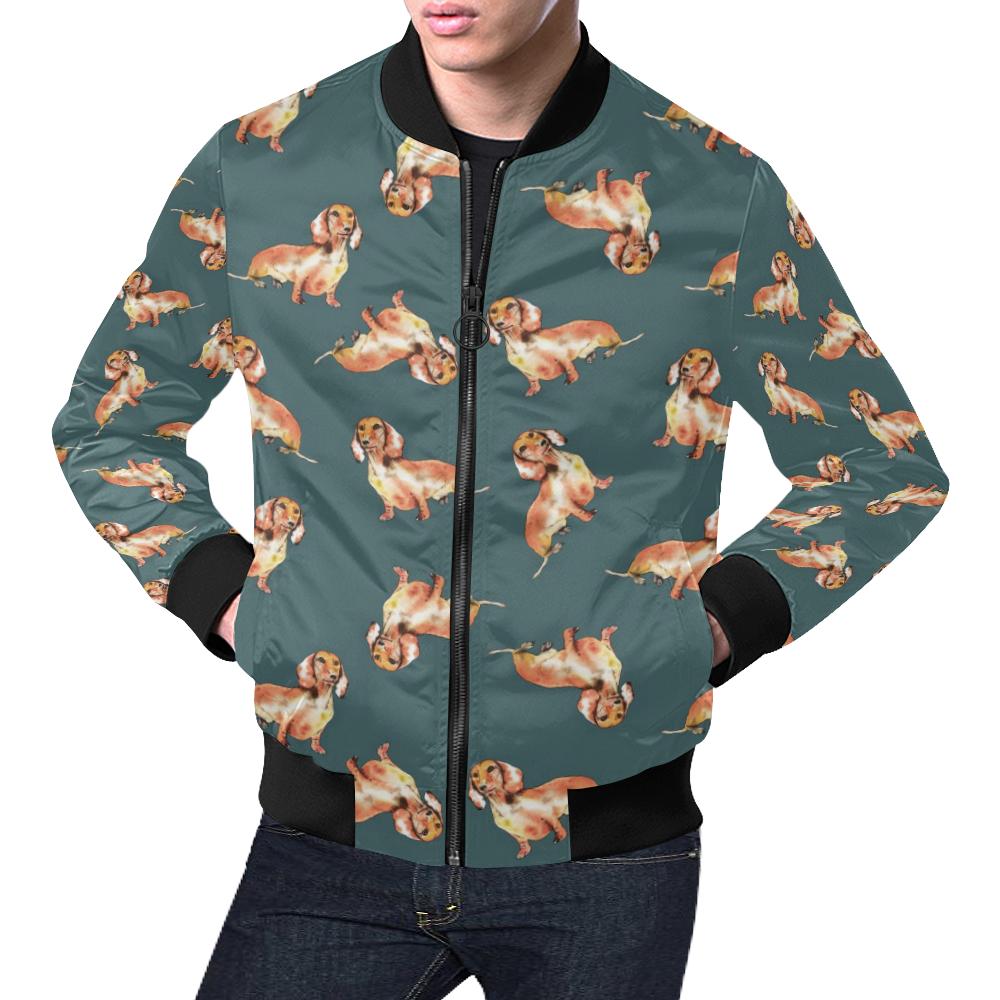 Wiener Dog Dachshund Portrait Pastel Pattern Print Men's Bomber Jacket-grizzshop