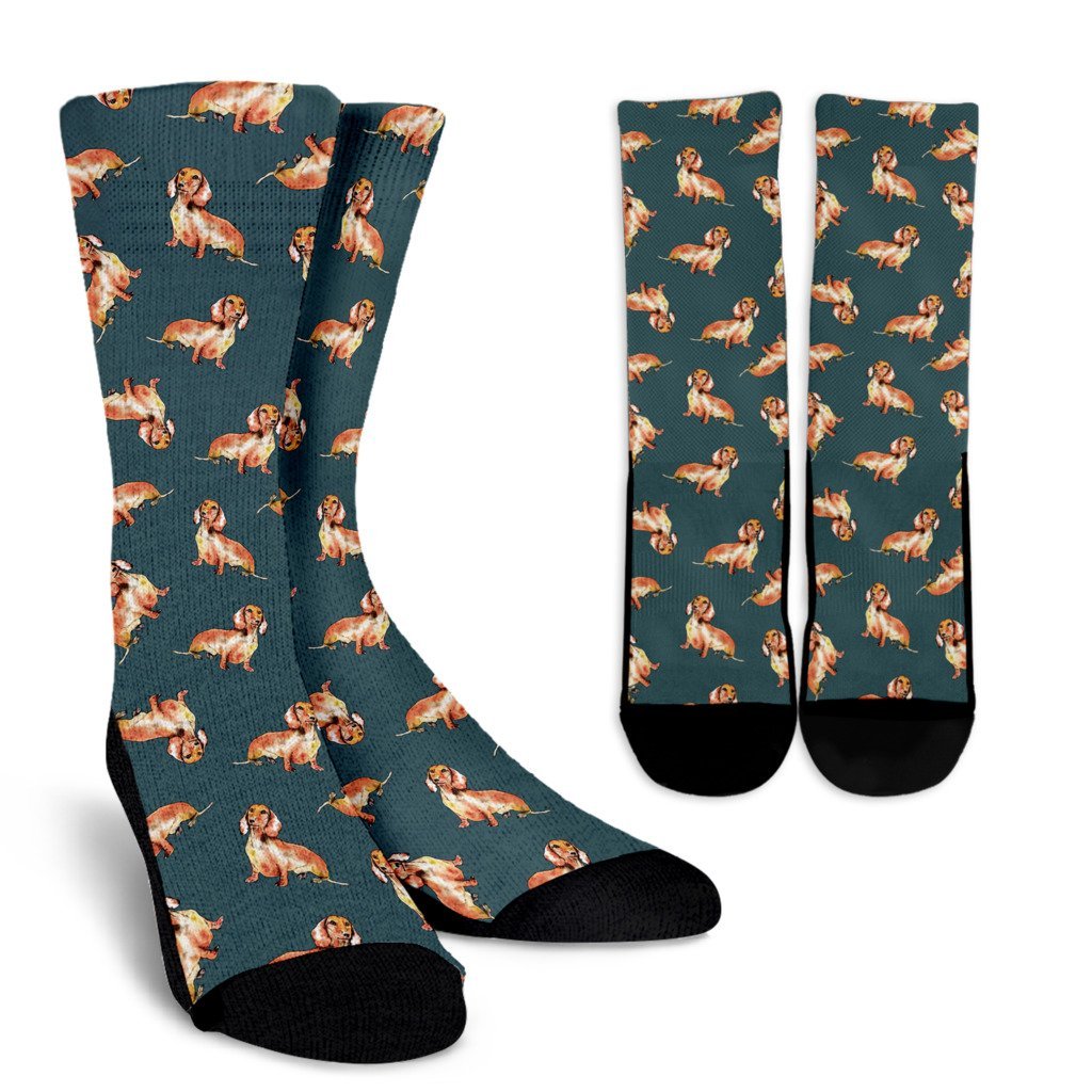 Wiener Dog Dachshund Portrait Pastel Pattern Print Unisex Crew Socks-grizzshop