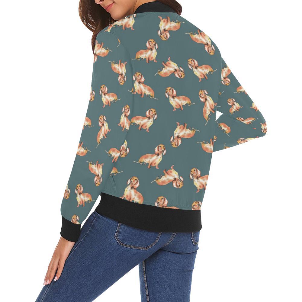 Wiener Dog Dachshund Portrait Pastel Pattern Print Women Casual Bomber Jacket-grizzshop