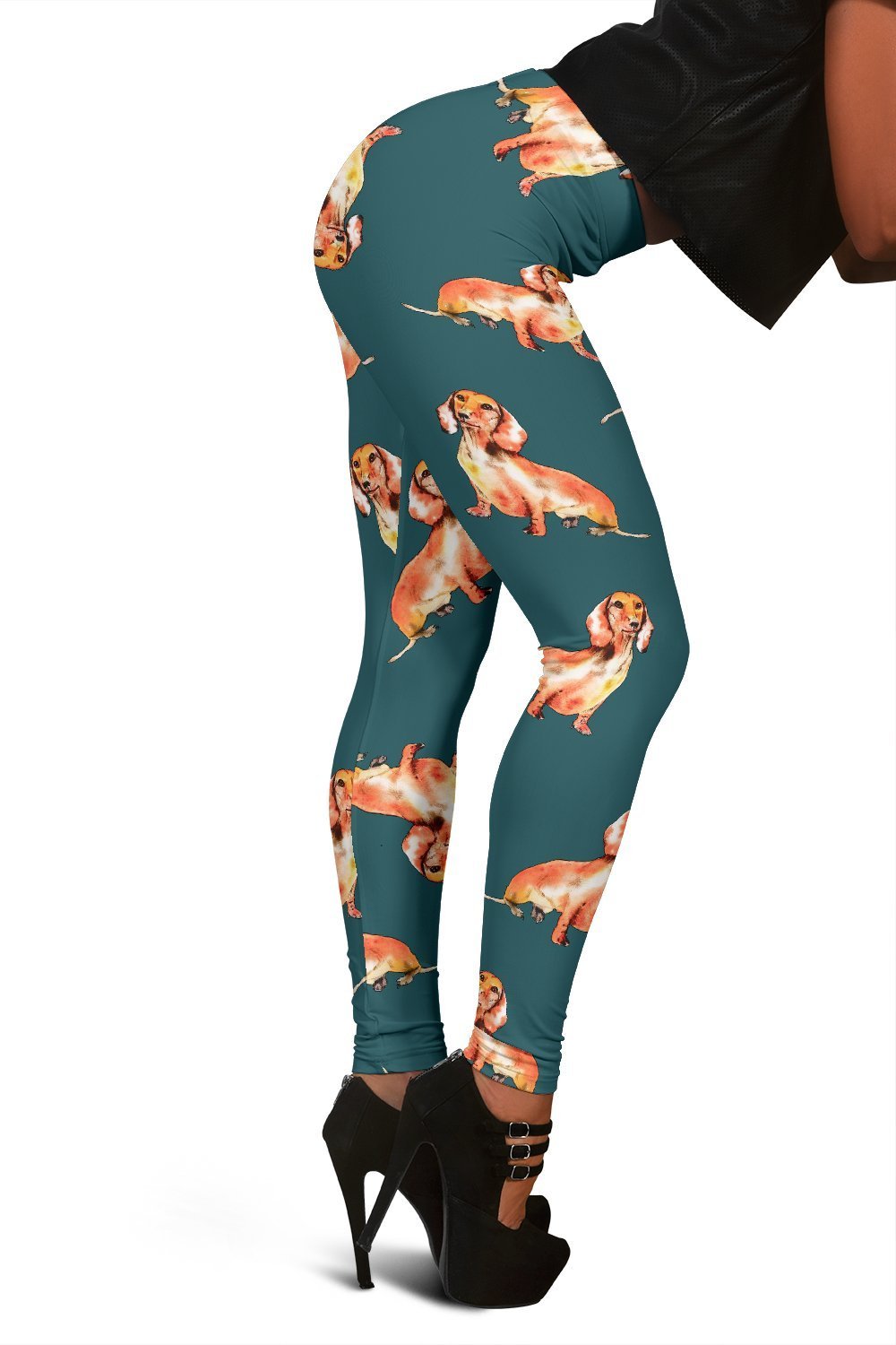 Wiener Dog Dachshund Portrait Pastel Pattern Print Women Leggings-grizzshop