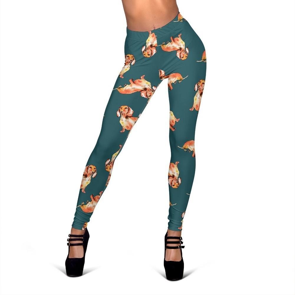 Wiener Dog Dachshund Portrait Pastel Pattern Print Women Leggings-grizzshop