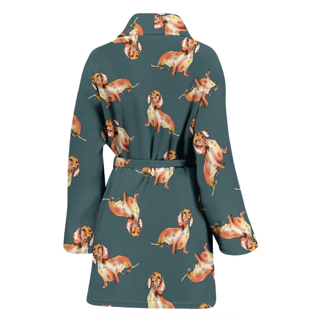 Wiener Dog Dachshund Portrait Pastel Pattern Print Women Long Robe-grizzshop