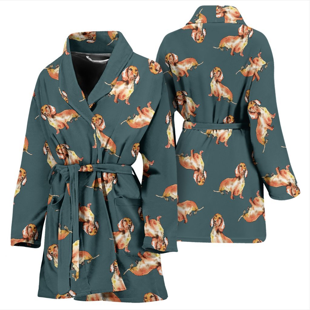 Wiener Dog Dachshund Portrait Pastel Pattern Print Women Long Robe-grizzshop