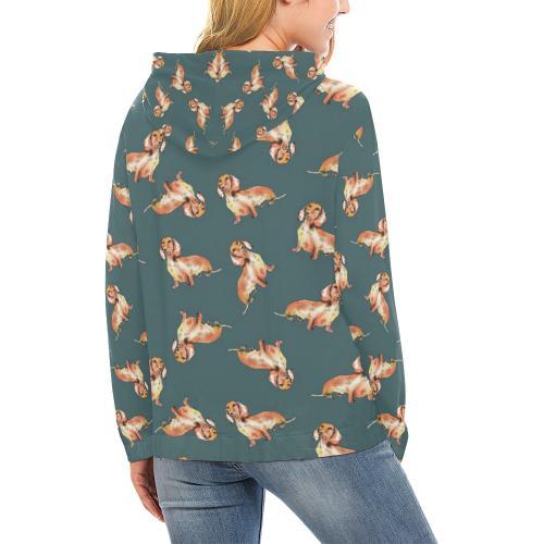 Wiener Dog Dachshund Portrait Pastel Pattern Print Women Pullover Hoodie-grizzshop