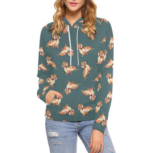 Wiener Dog Dachshund Portrait Pastel Pattern Print Women Pullover Hoodie-grizzshop