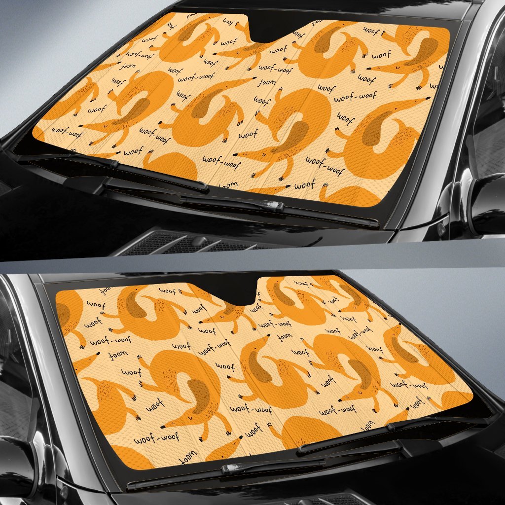 Wiener Dog Dachshund Woof Woof Pattern Print Car Sun Shade-grizzshop
