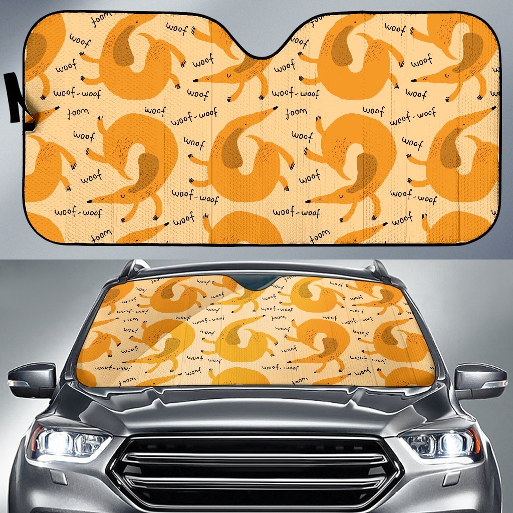 Wiener Dog Dachshund Woof Woof Pattern Print Car Sun Shade-grizzshop