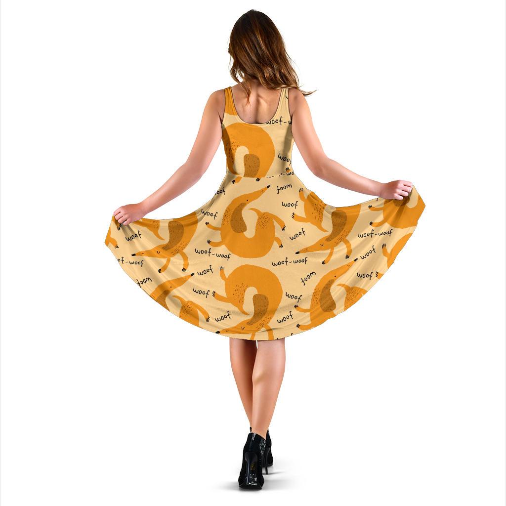 Wiener Dog Dachshund Woof Woof Pattern Print Dress-grizzshop
