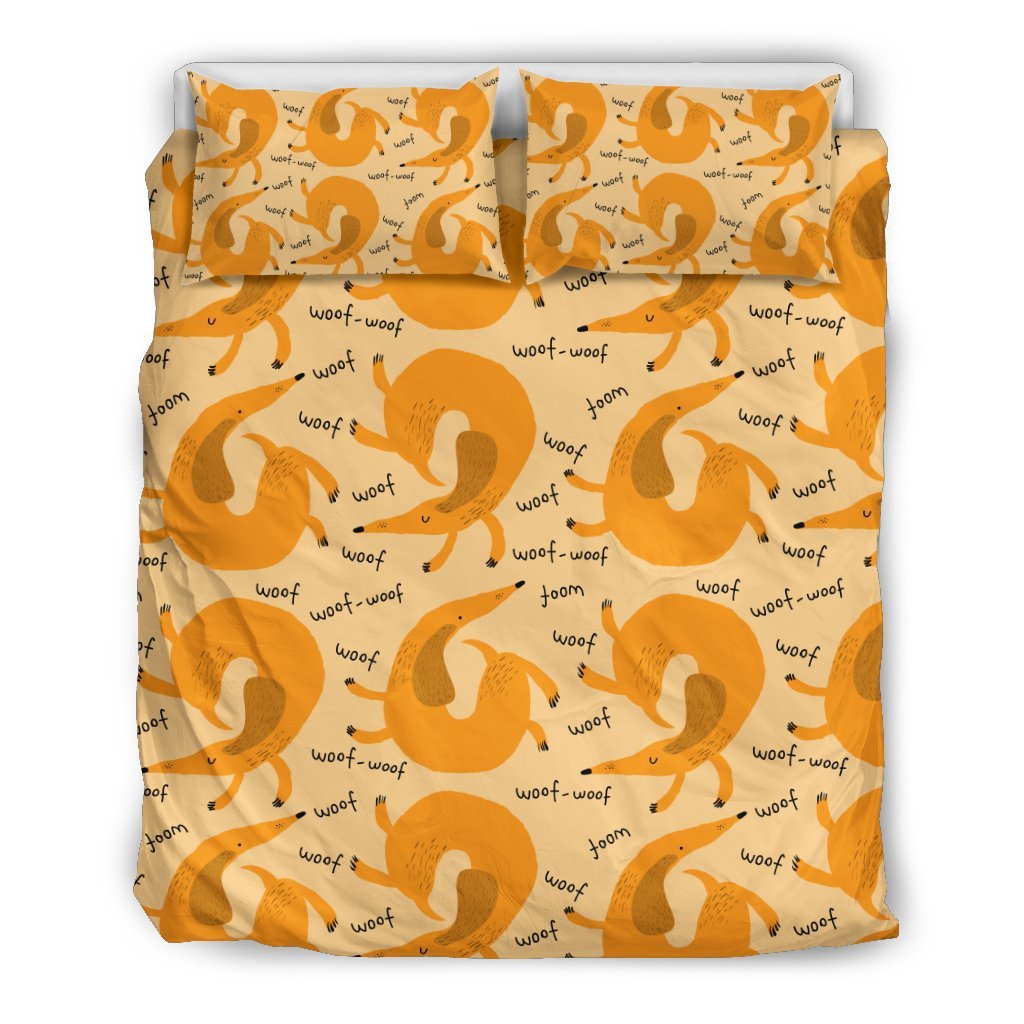 Wiener Dog Dachshund Woof Woof Pattern Print Duvet Cover Bedding Set-grizzshop