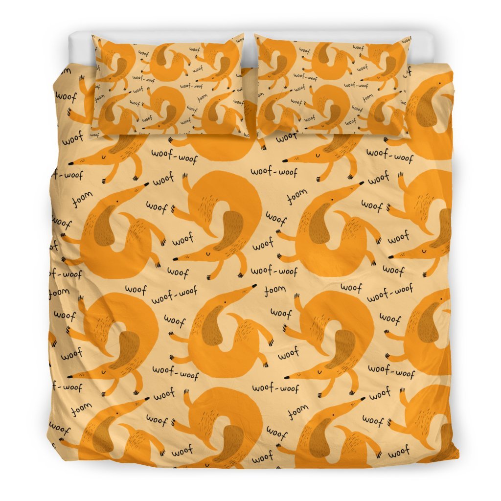 Wiener Dog Dachshund Woof Woof Pattern Print Duvet Cover Bedding Set-grizzshop