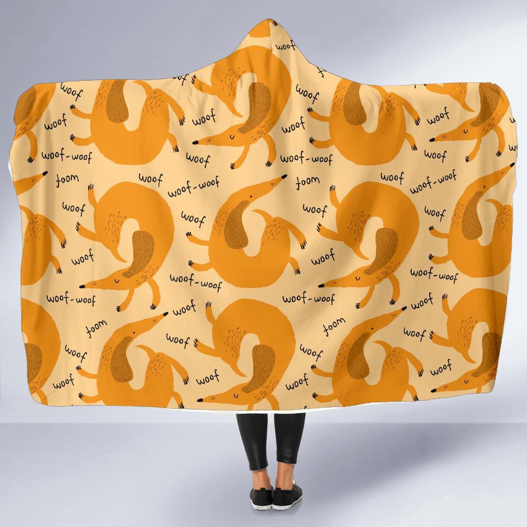 Wiener Dog Dachshund Woof Woof Pattern Print Hooded Blanket-grizzshop