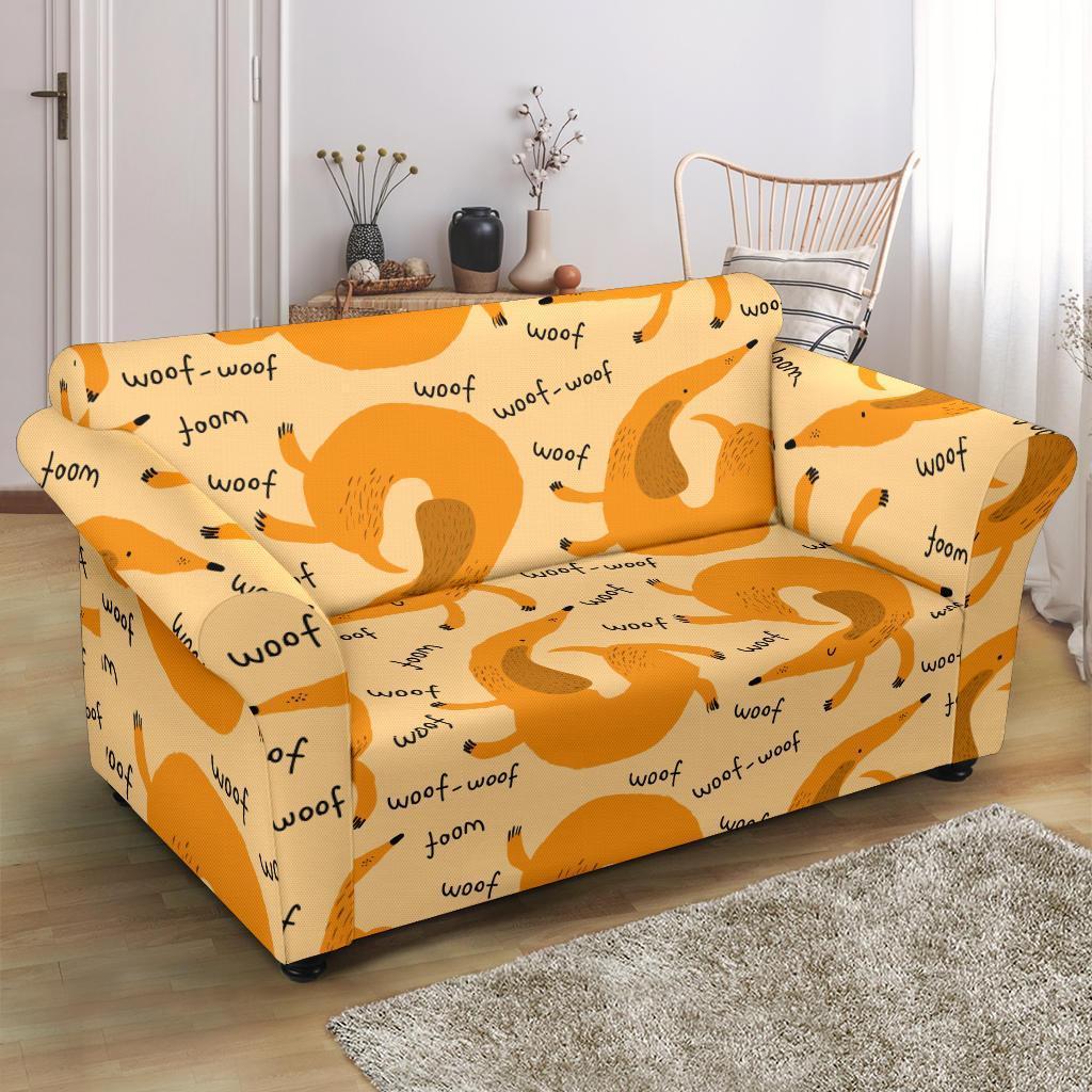 Wiener Dog Dachshund Woof Woof Pattern Print Loveseat Cover-grizzshop