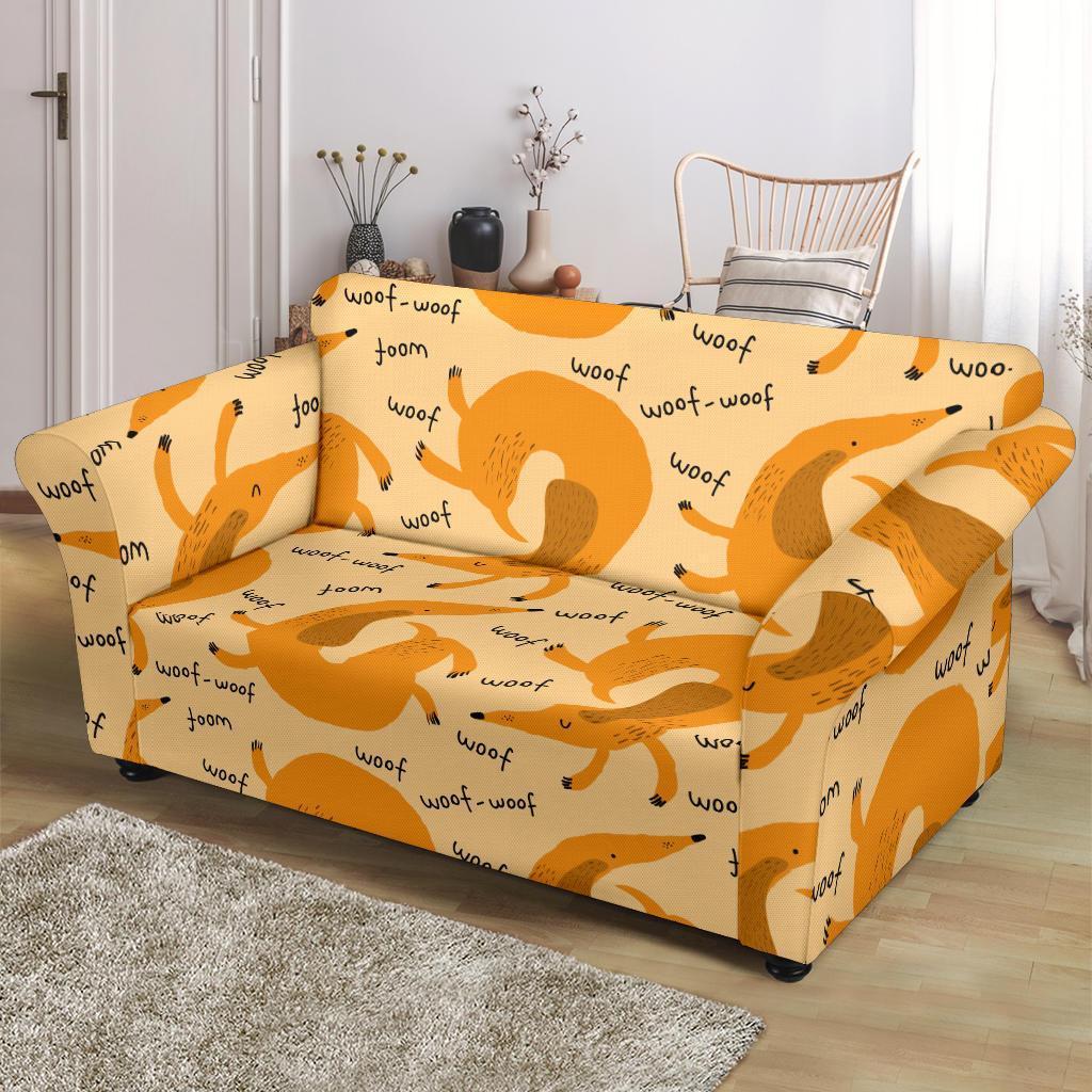 Wiener Dog Dachshund Woof Woof Pattern Print Loveseat Cover-grizzshop