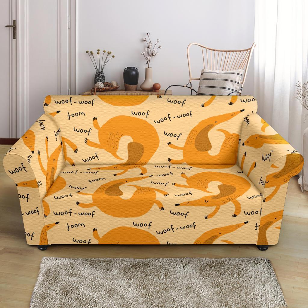 Wiener Dog Dachshund Woof Woof Pattern Print Loveseat Cover-grizzshop