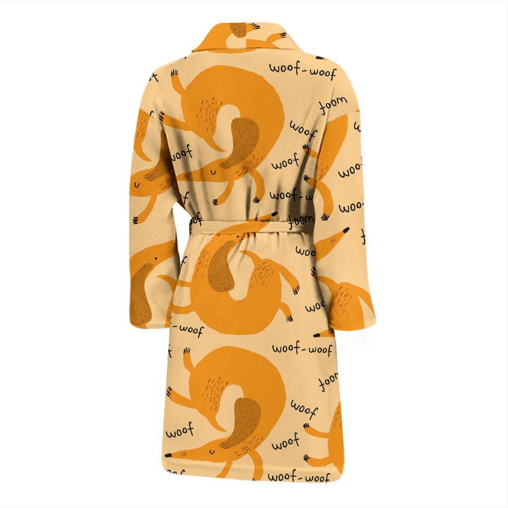 Wiener Dog Dachshund Woof Woof Pattern Print Men Long Robe-grizzshop