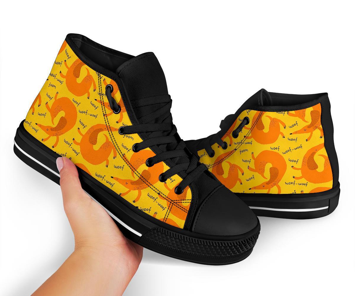 Wiener Dog Dachshund Woof Woof Pattern Print Men Women's High Top Shoes-grizzshop