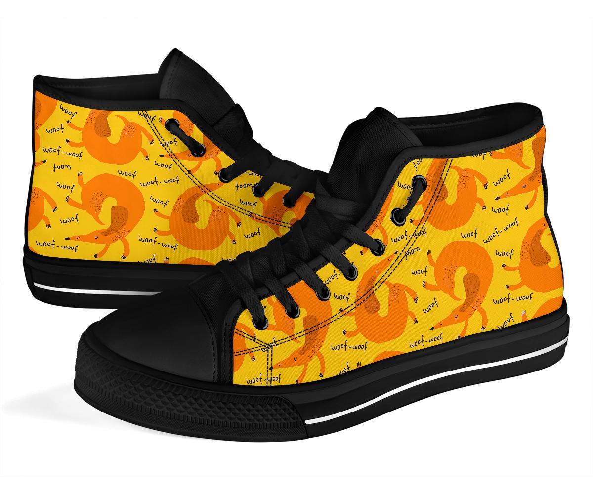 Wiener Dog Dachshund Woof Woof Pattern Print Men Women's High Top Shoes-grizzshop