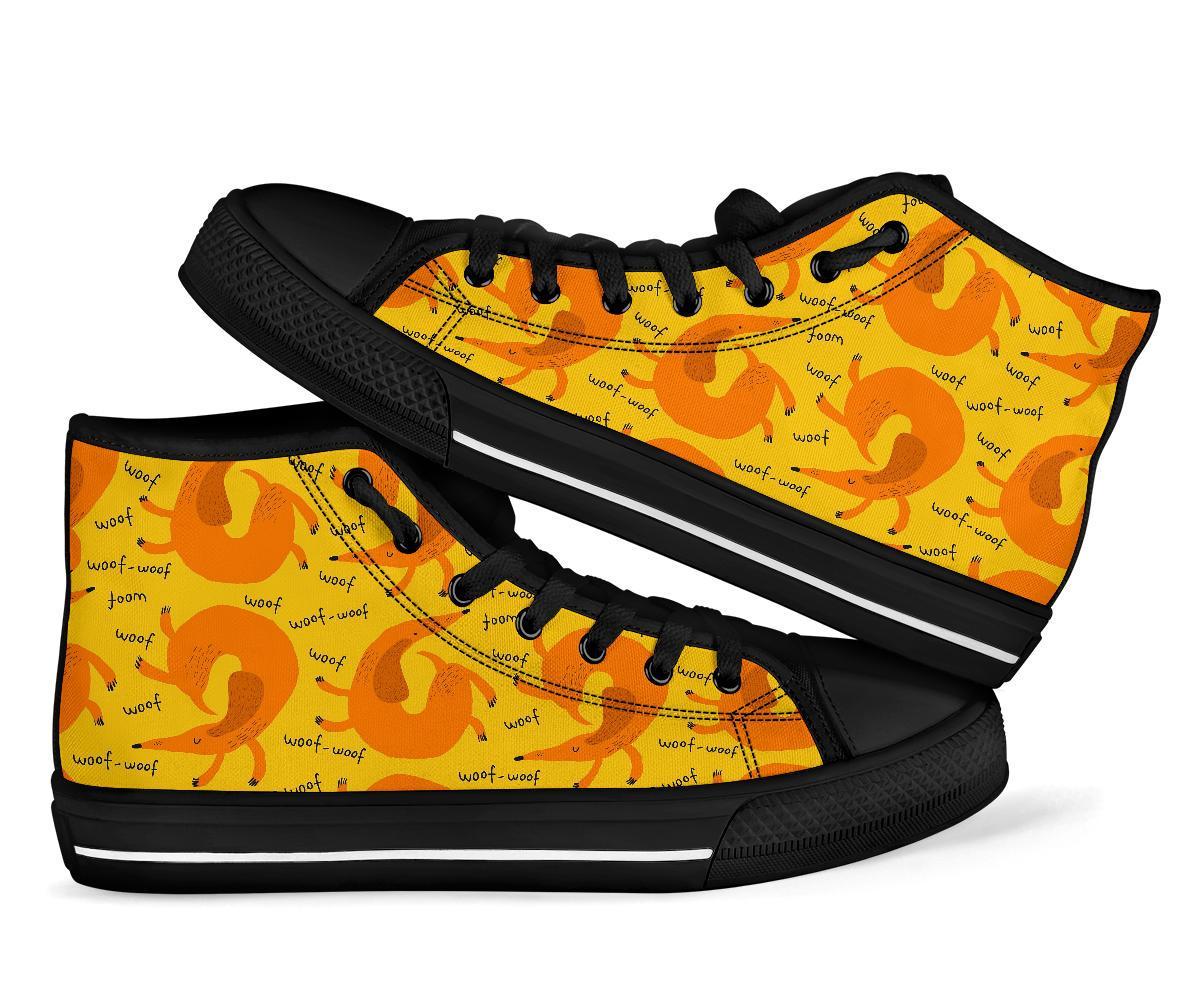 Wiener Dog Dachshund Woof Woof Pattern Print Men Women's High Top Shoes-grizzshop