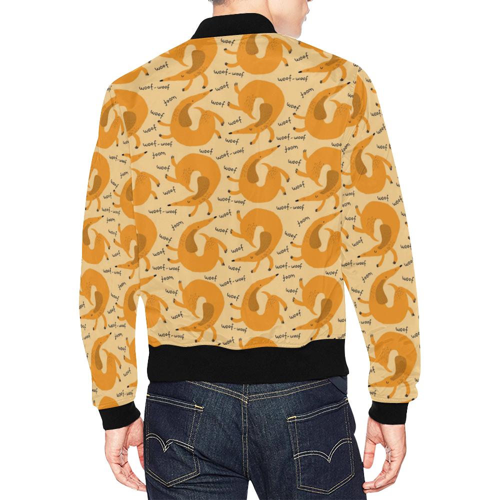 Wiener Dog Dachshund Woof Woof Pattern Print Men's Bomber Jacket-grizzshop