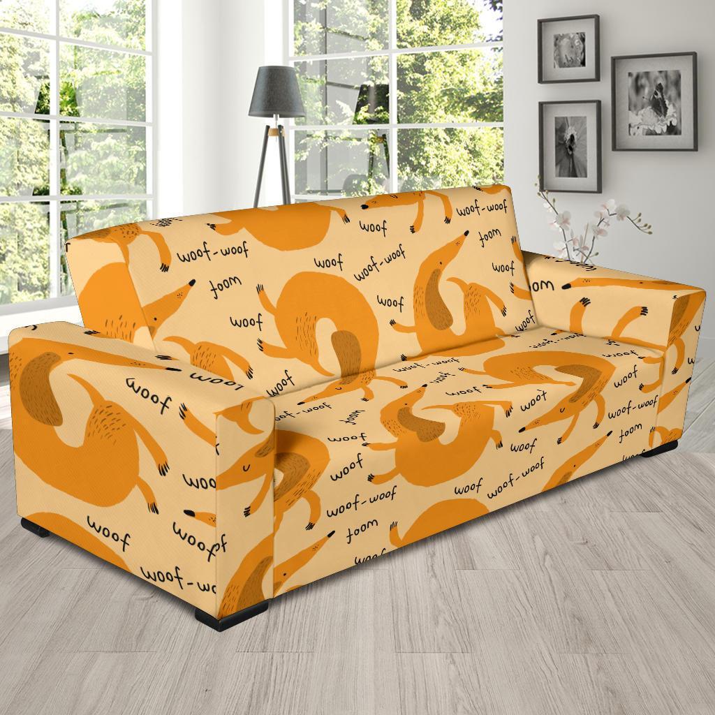 Wiener Dog Dachshund Woof Woof Pattern Print Sofa Covers-grizzshop