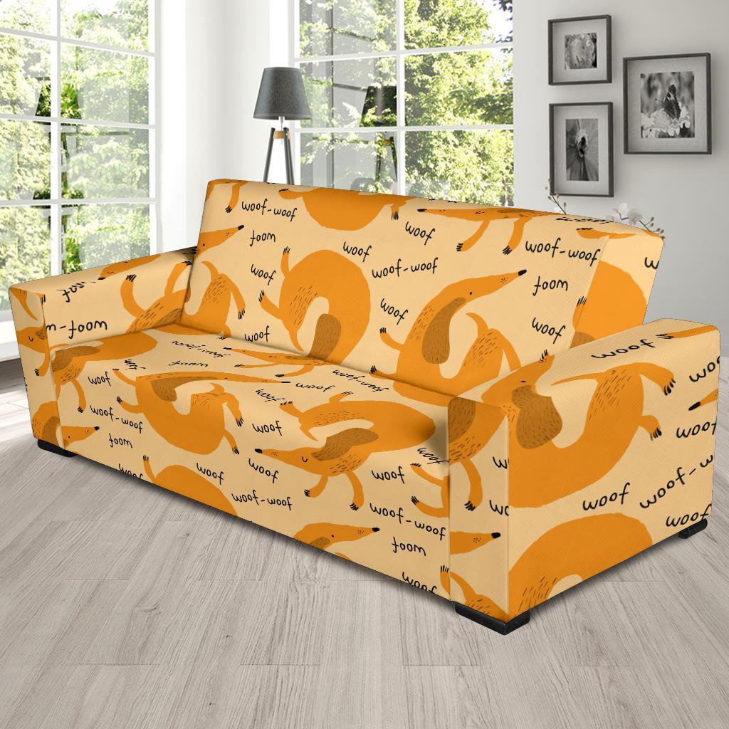 Wiener Dog Dachshund Woof Woof Pattern Print Sofa Covers-grizzshop