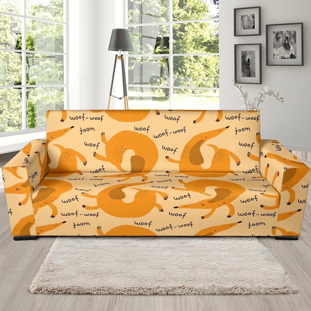 Wiener Dog Dachshund Woof Woof Pattern Print Sofa Covers-grizzshop