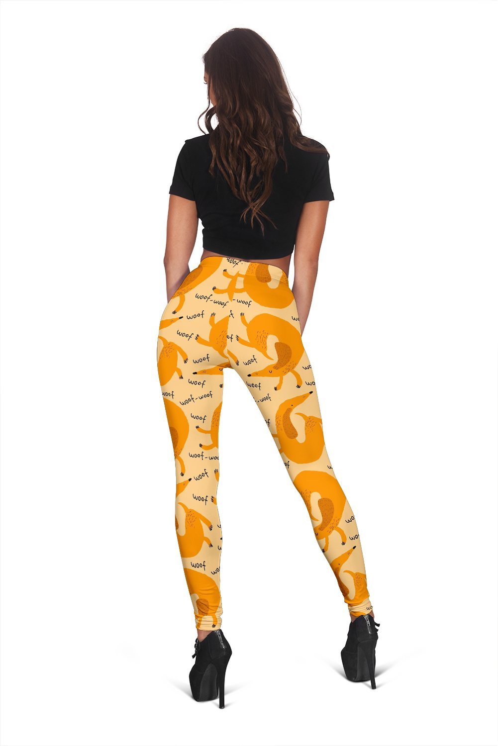 Wiener Dog Dachshund Woof Woof Pattern Print Women Leggings-grizzshop