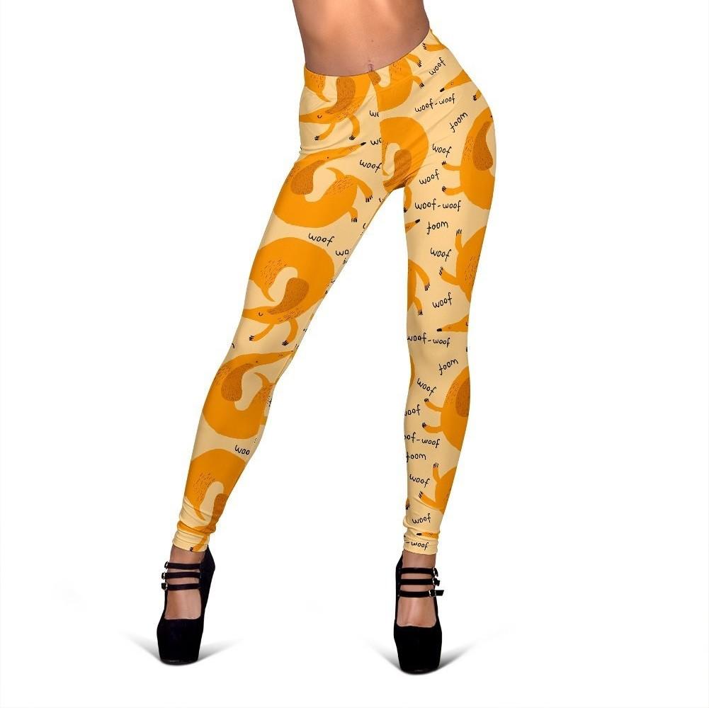 Wiener Dog Dachshund Woof Woof Pattern Print Women Leggings-grizzshop