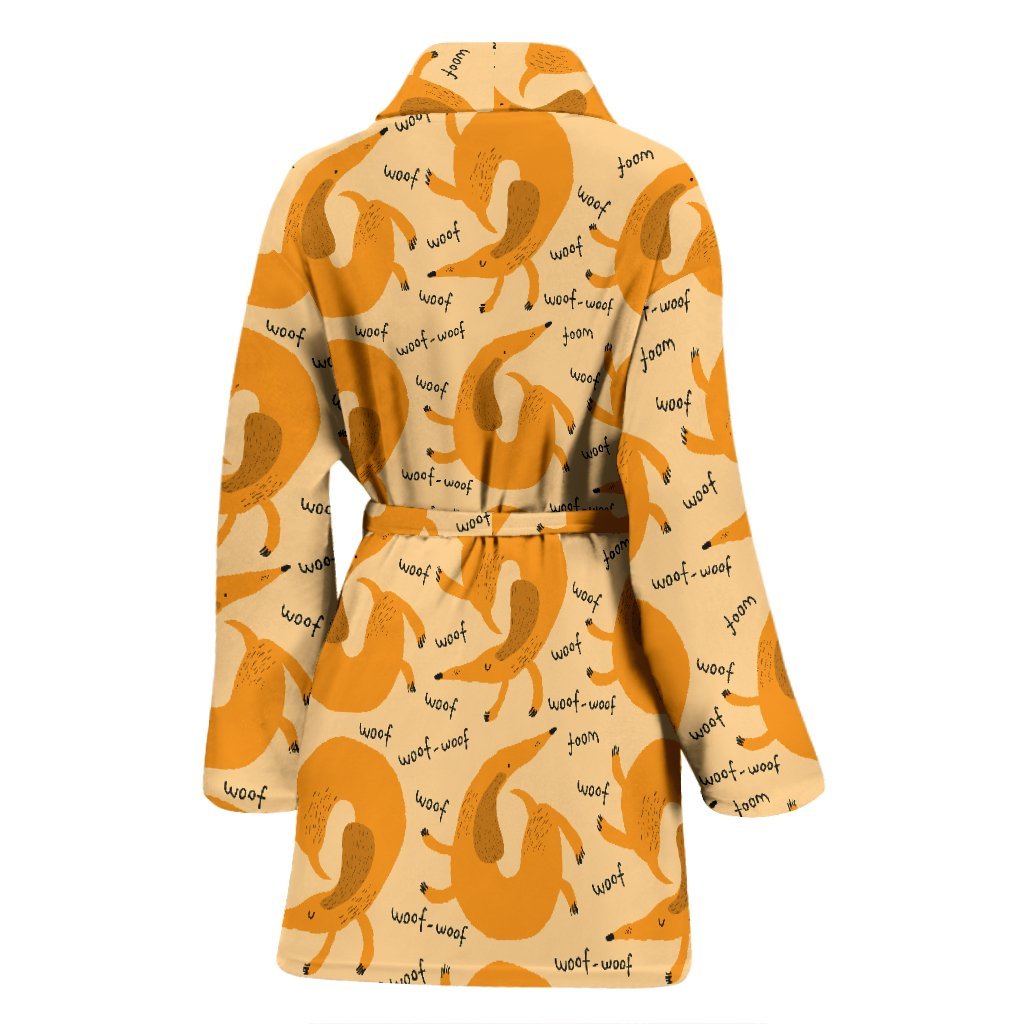 Wiener Dog Dachshund Woof Woof Pattern Print Women Long Robe-grizzshop