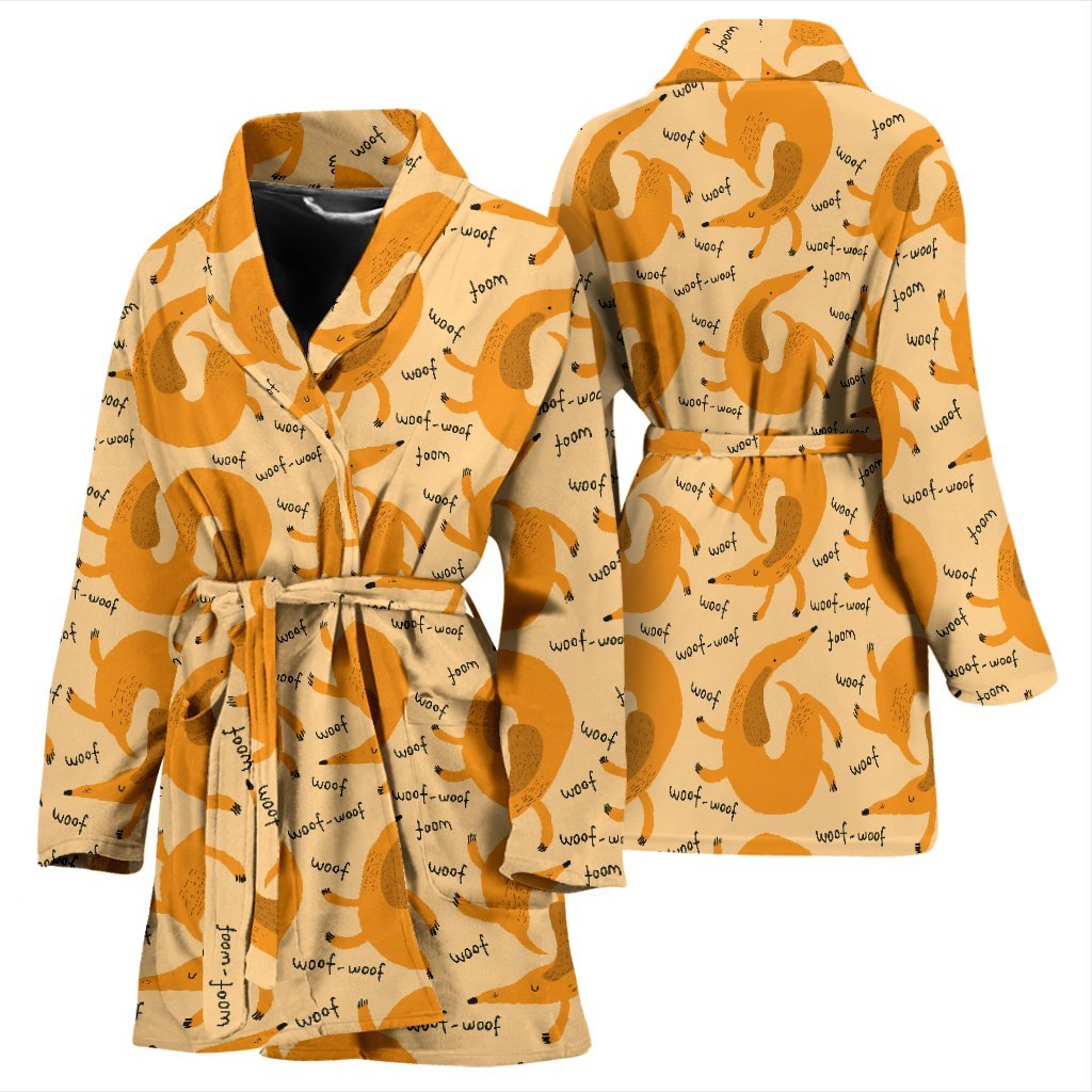Wiener Dog Dachshund Woof Woof Pattern Print Women Long Robe-grizzshop