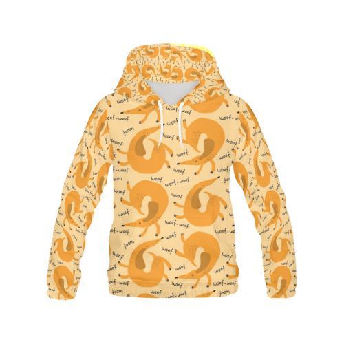 Wiener Dog Dachshund Woof Woof Pattern Print Women Pullover Hoodie-grizzshop