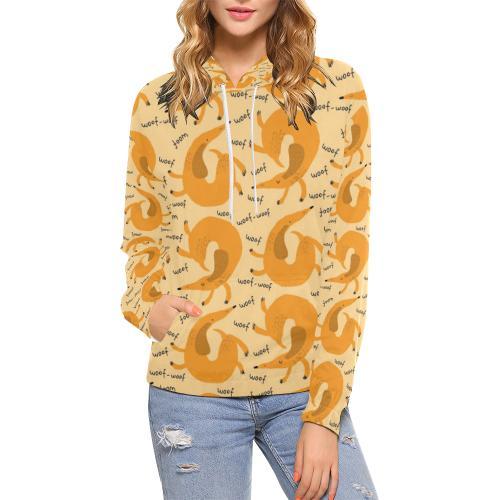 Wiener Dog Dachshund Woof Woof Pattern Print Women Pullover Hoodie-grizzshop