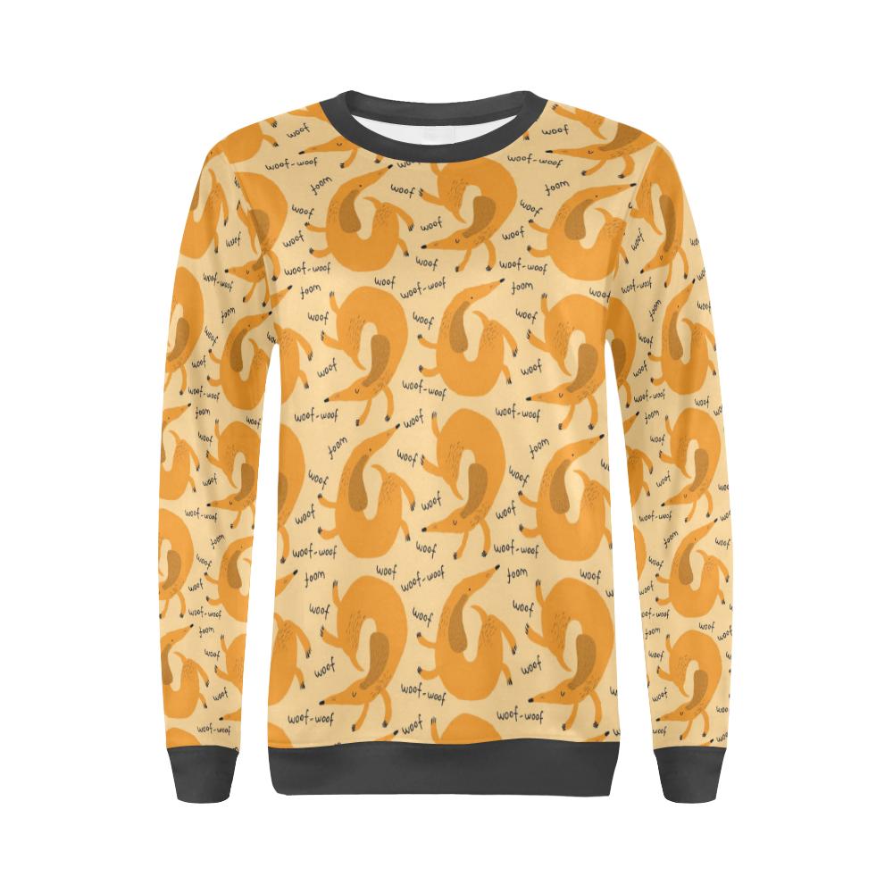 Wiener Dog Dachshund Woof Woof Pattern Print Women's Sweatshirt-grizzshop